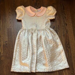 Rachel Riley Elegant Pink and Gold brocade Floral Dress